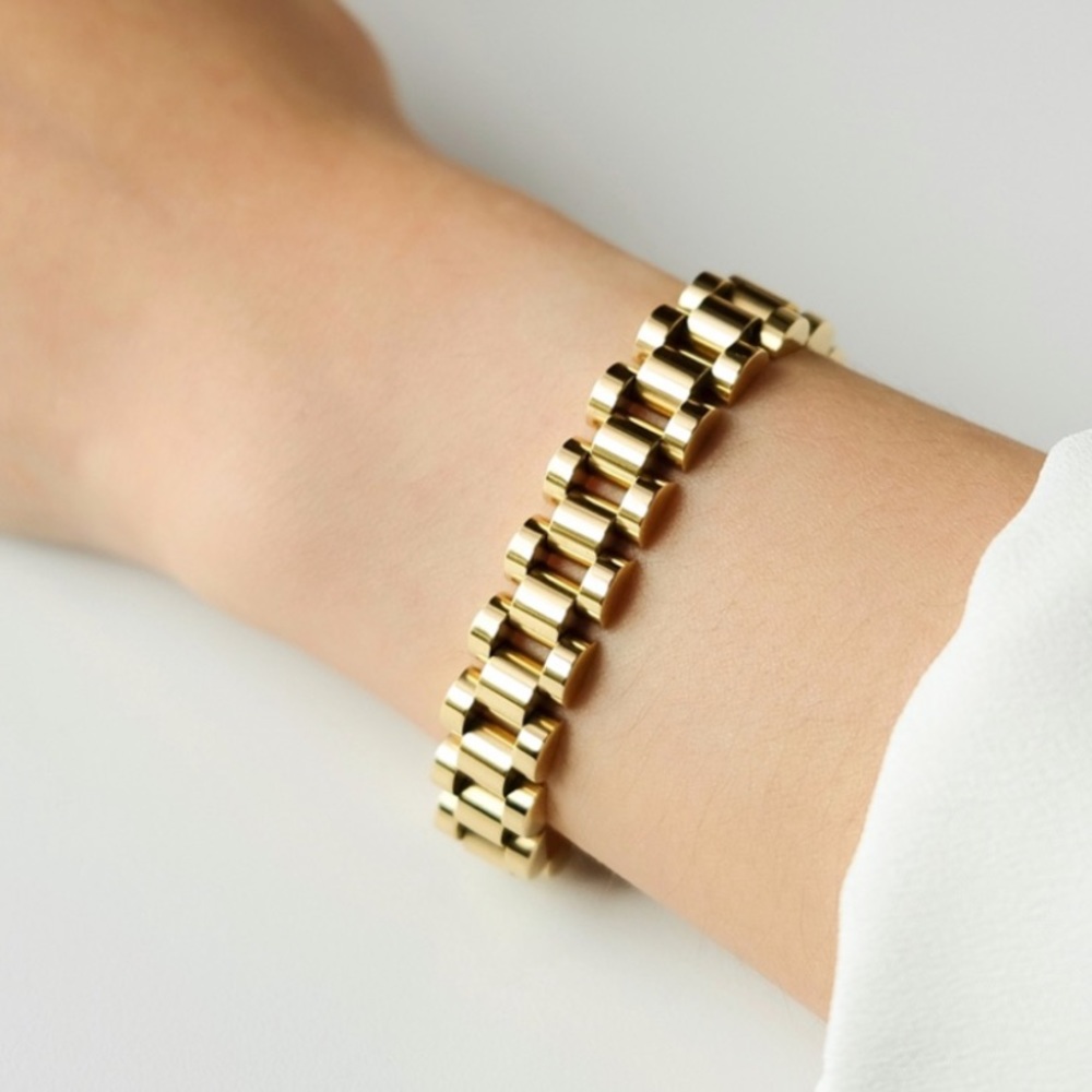 Chunky Strap Chain Bracelet | Gold Plated Stainless Steel Bracelet